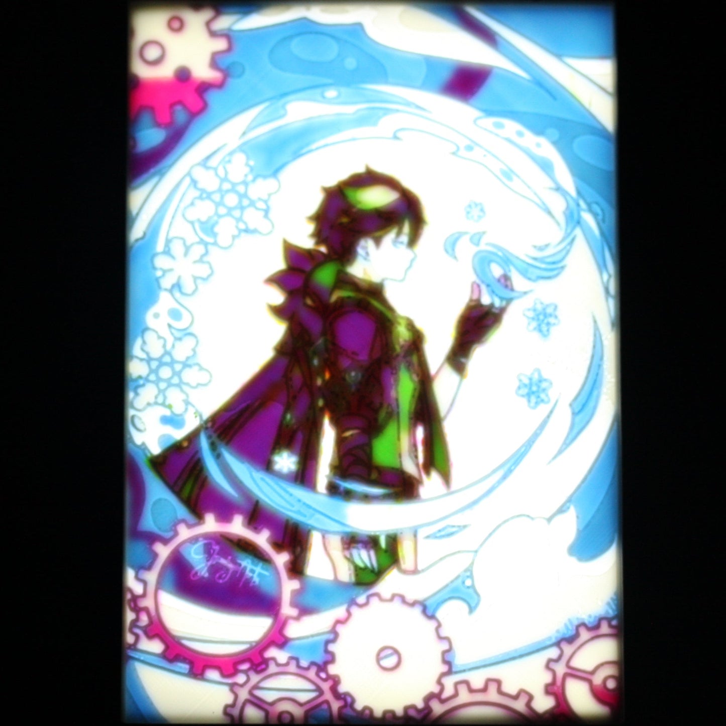 Wriothesley in a blue gear background.