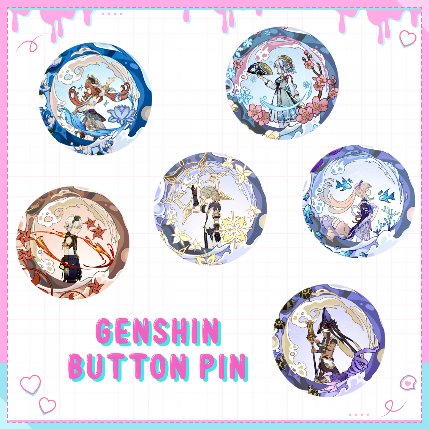 Genshin Impact Button Pin Set 6