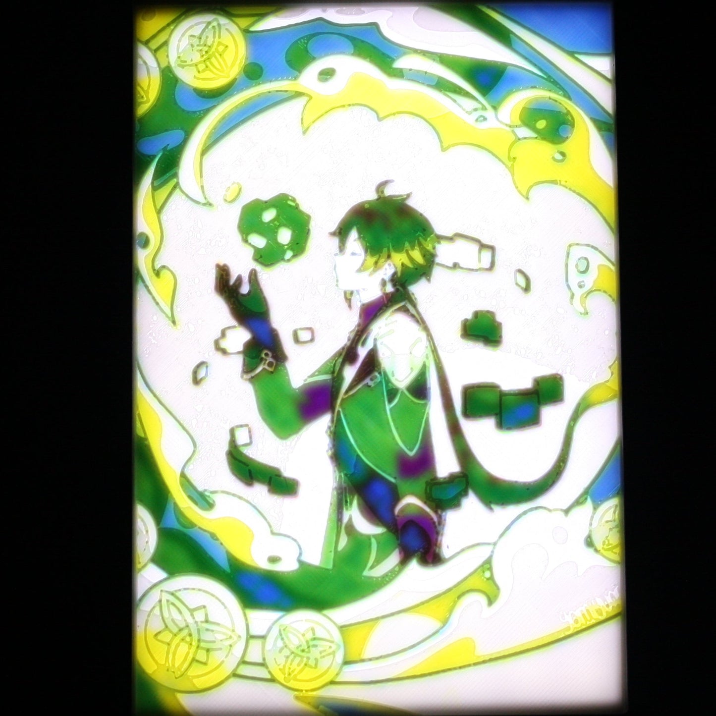 Zhongli in a green backgorund. 