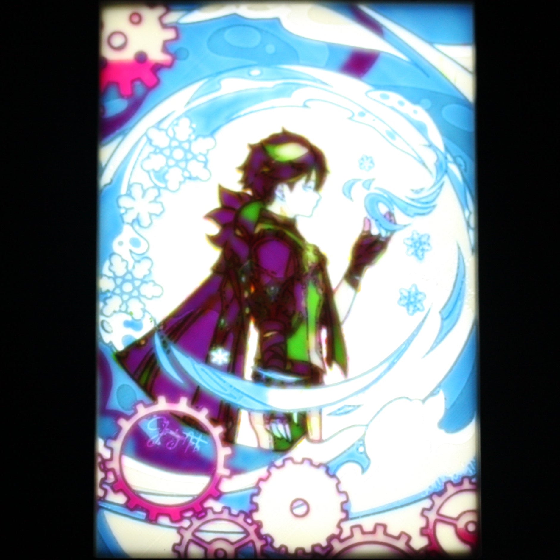 Wriothesley in a blue gear background. 