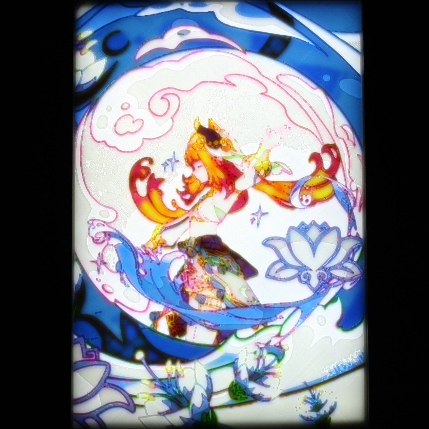 Nilou in a floral blue background. 
