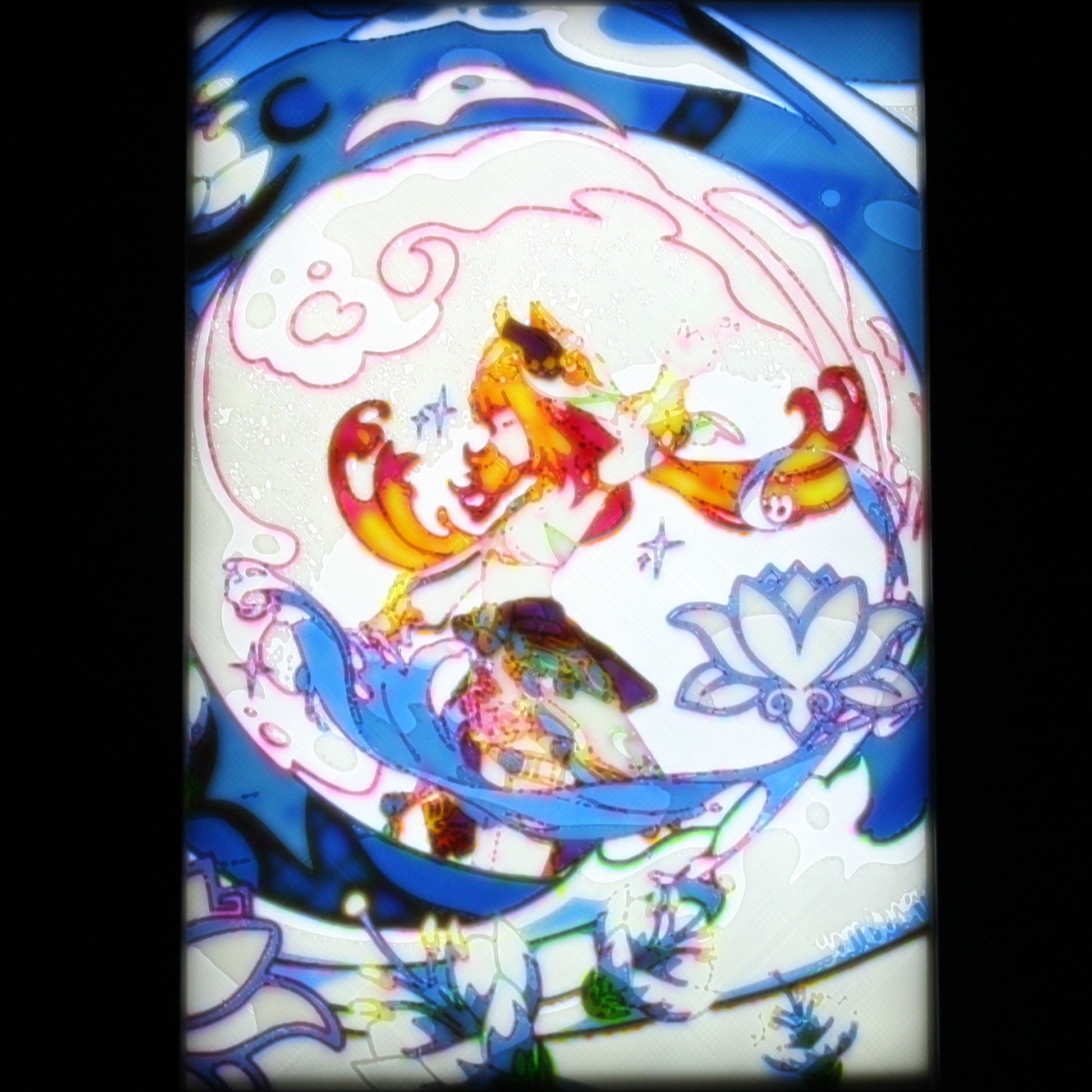 Nilou in a floral blue background. 