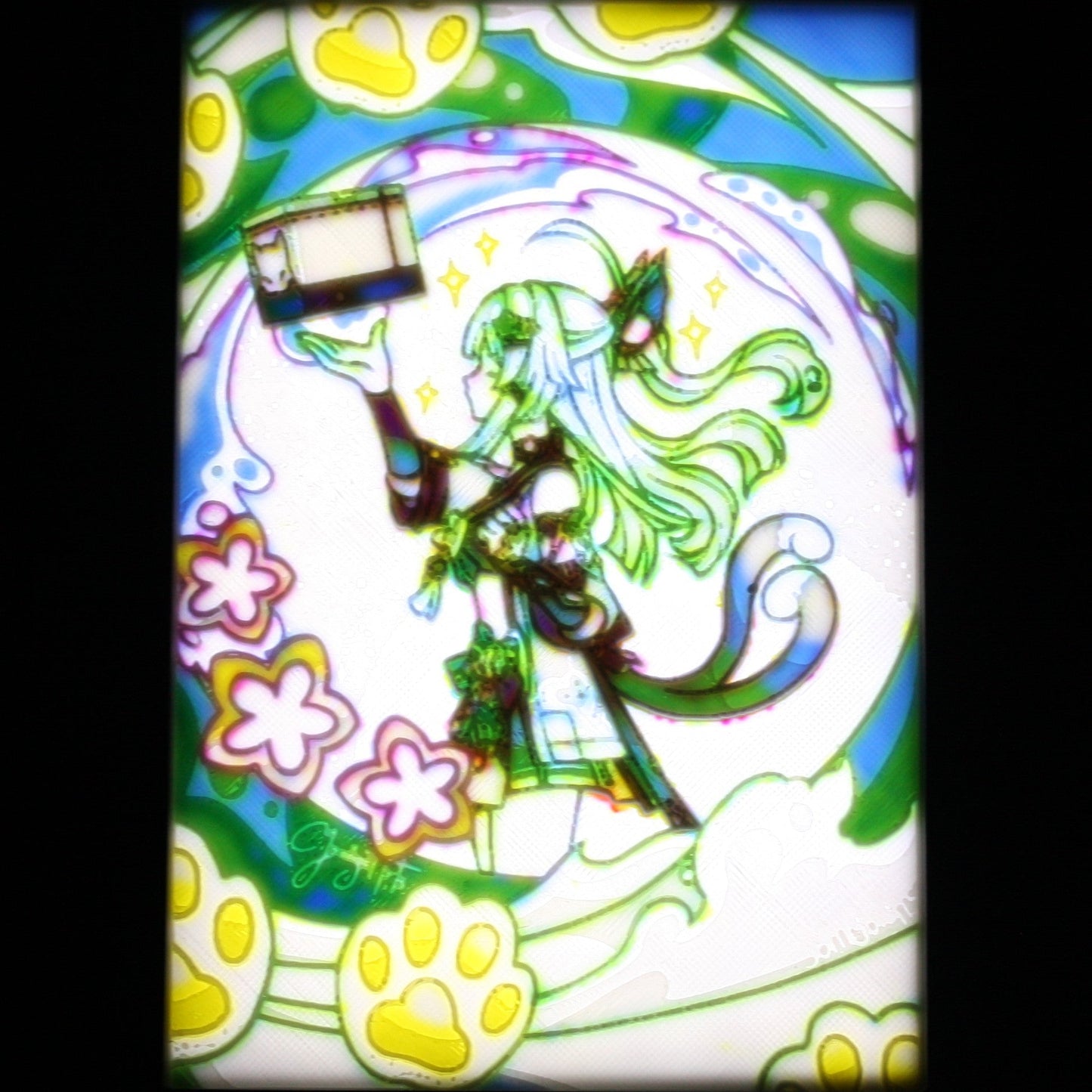 Kirara in a green background. 