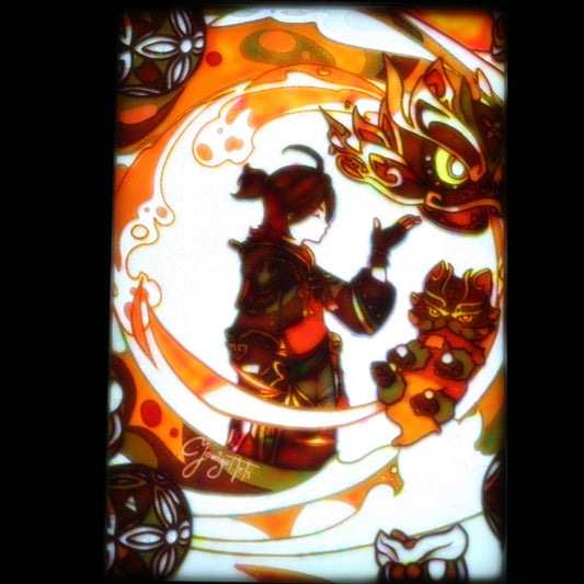 Gaming posed in a background with dragons.