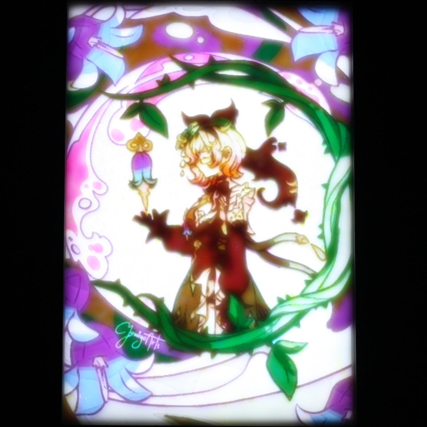 Emilie with floral background 