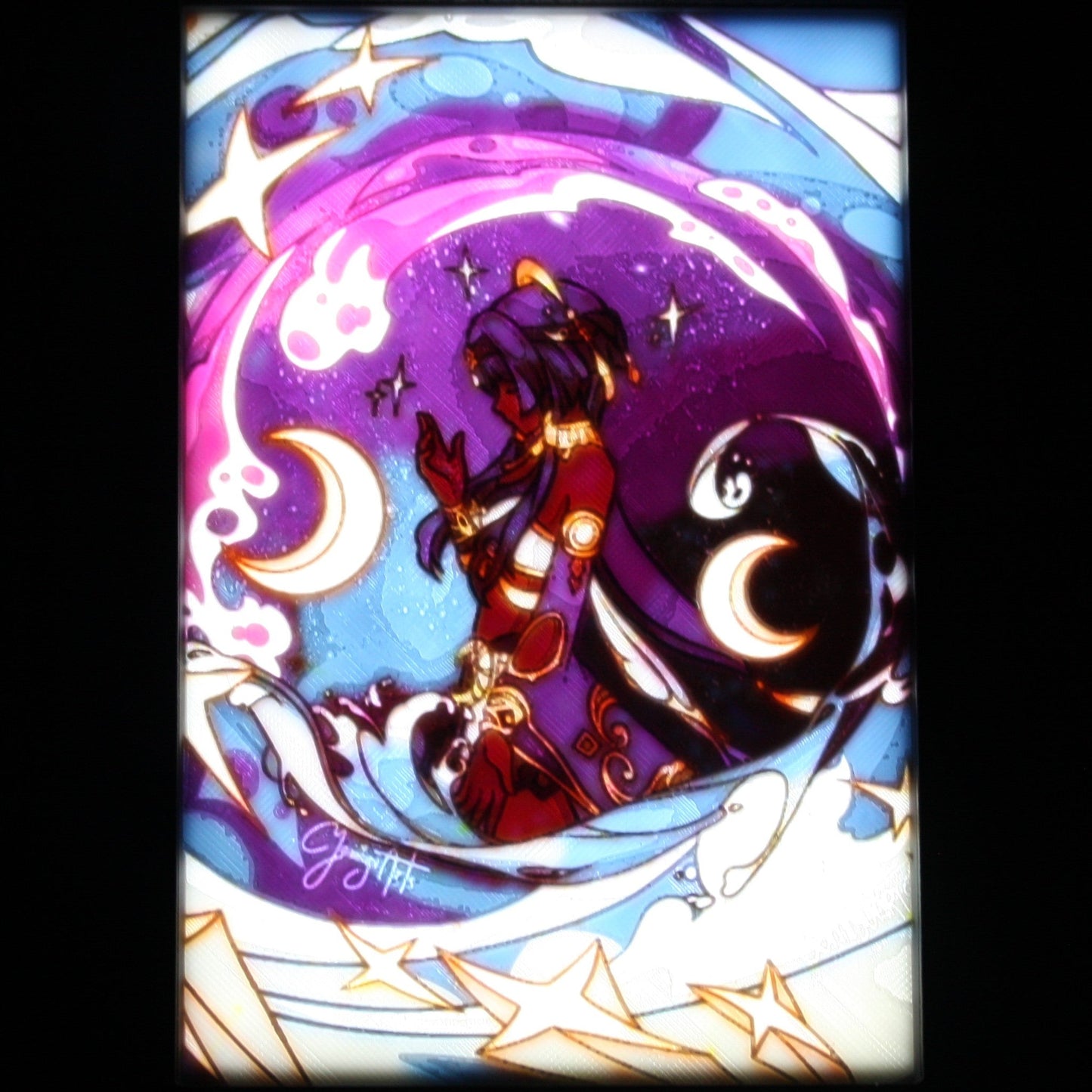 Candace posed in a night themes background.