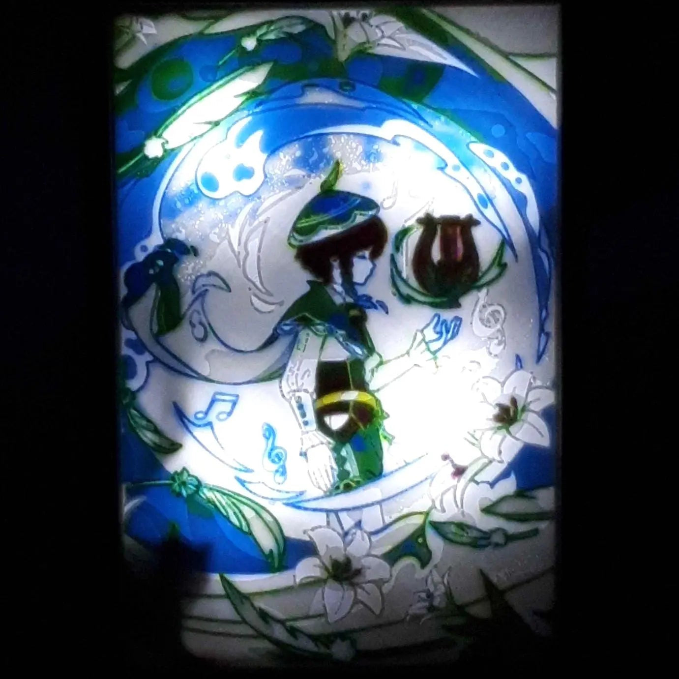 Venti in a blue floral background.